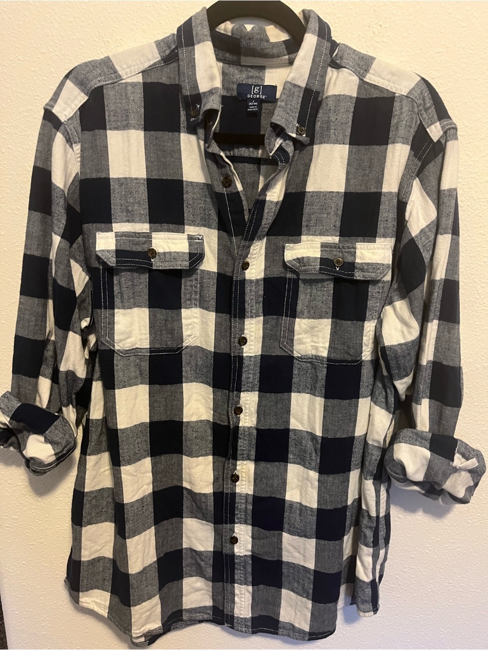 George Navy and White Check Cotton Button-Down Shirt